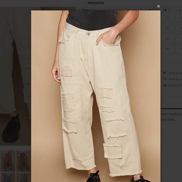 POL “ Dani “ POL Loose Fit Boyfriend Cropped Pant with Distress Detail 59